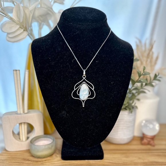 Natural Larimar and 925 silver plated brass pendant handmade chain not included - Picture 2 of 9